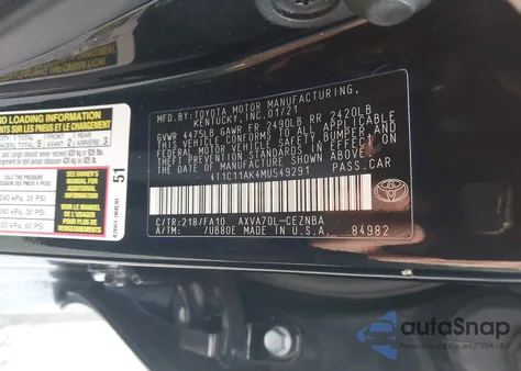 2021 Toyota Camry Le from USA, damaged, VIN 4T1C11AK4MU549291